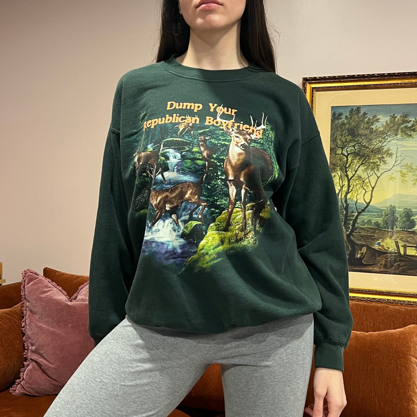 DUMP YOUR REPUBLICAN BOYFRIEND animal crewneck with orange text (L)
