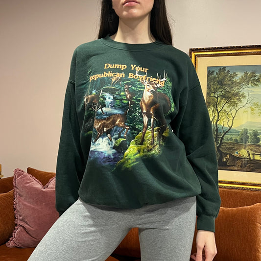 DUMP YOUR REPUBLICAN BOYFRIEND animal crewneck with orange text (L)