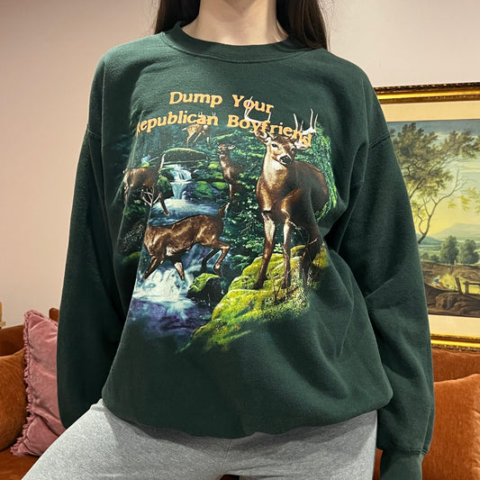 DUMP YOUR REPUBLICAN BOYFRIEND animal crewneck with orange text (L)