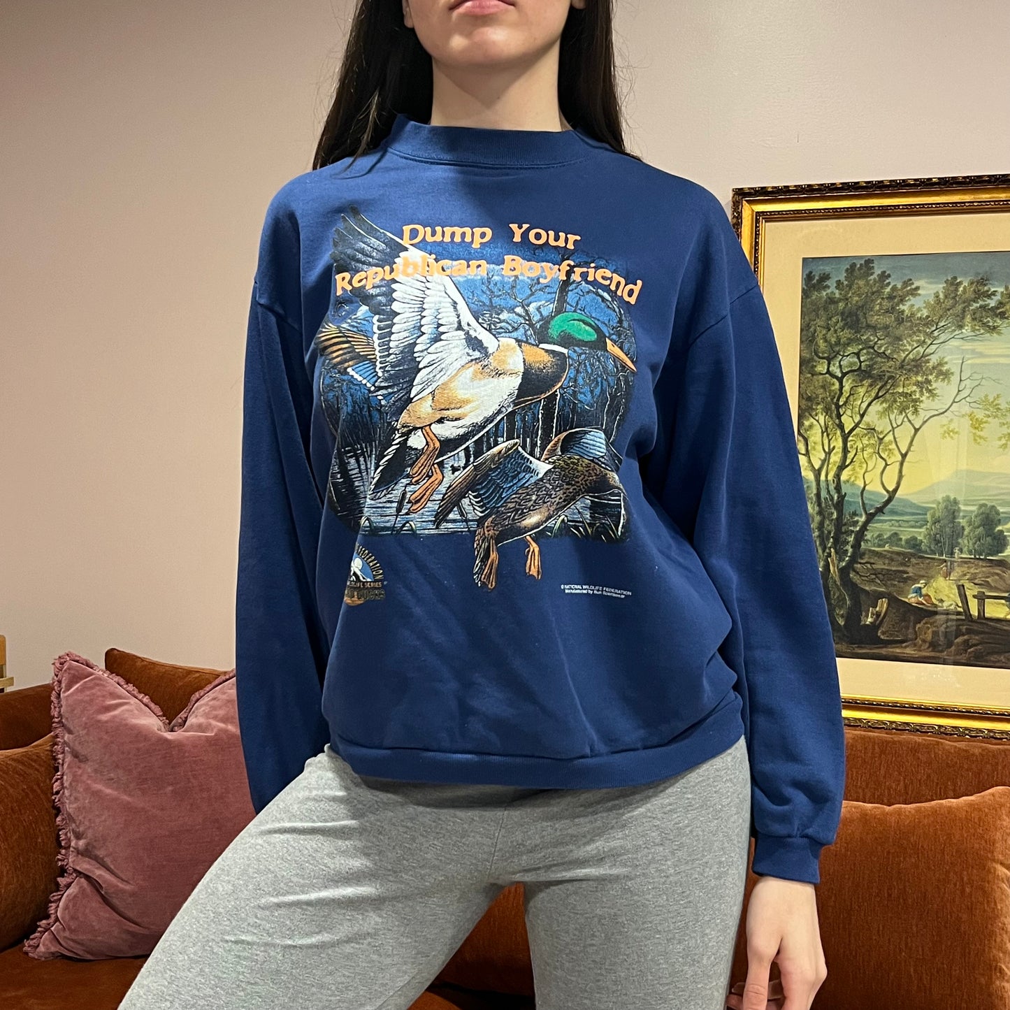 DUMP YOUR REPUBLICAN BOYFRIEND animal crewneck with orange text (M)