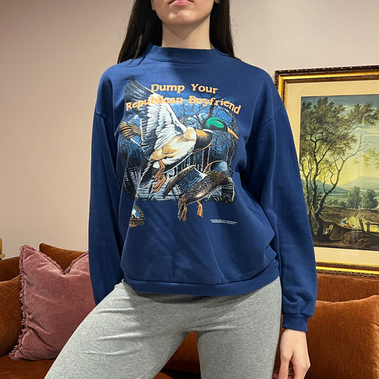 DUMP YOUR REPUBLICAN BOYFRIEND animal crewneck with orange text (M)