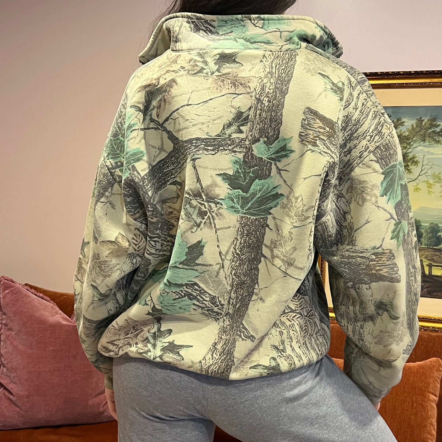 DUMP YOUR REPUBLICAN BOYFRIEND camo zip-up with orange text (L)