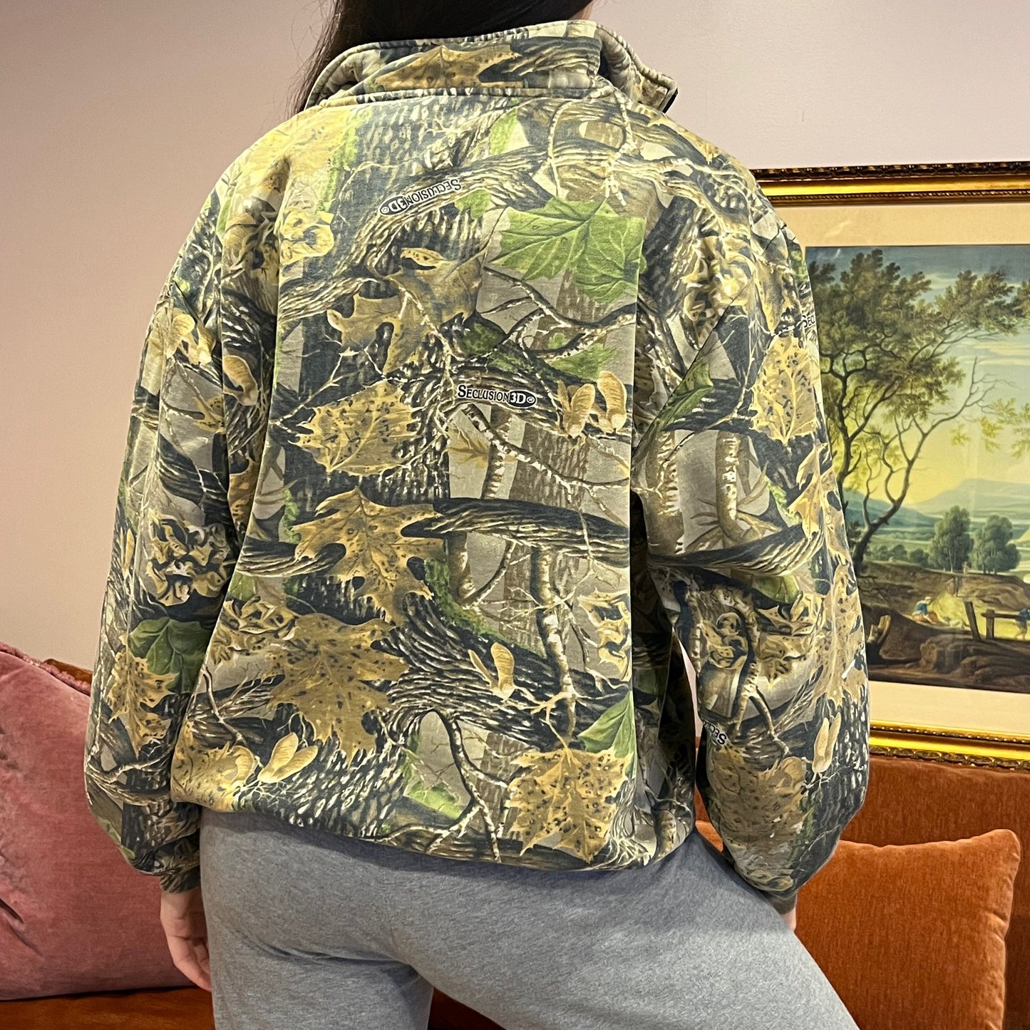 DUMP YOUR REPUBLICAN BOYFRIEND camo zip-up with orange text (XL)