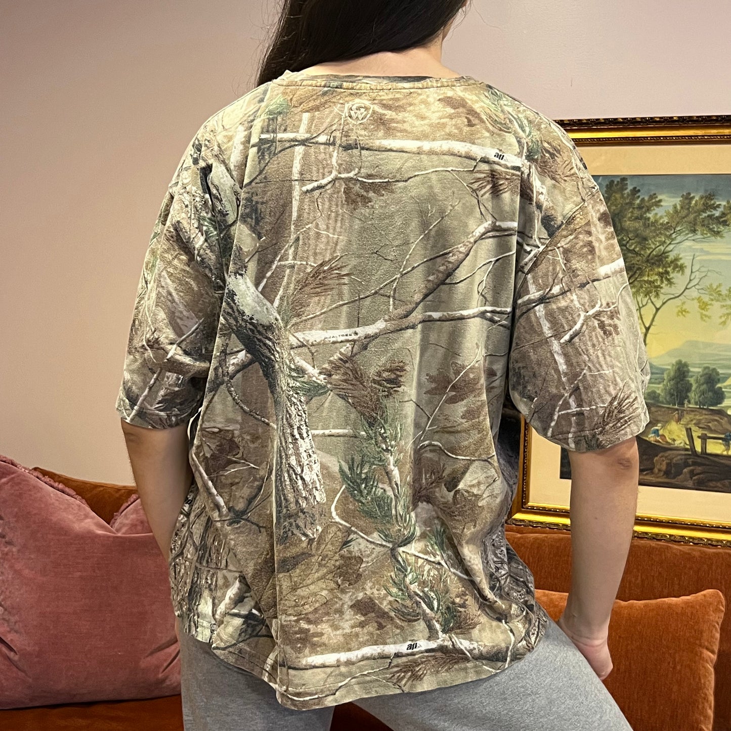 DUMP YOUR REPUBLICAN BOYFRIEND camo t-shirt with orange text (L)