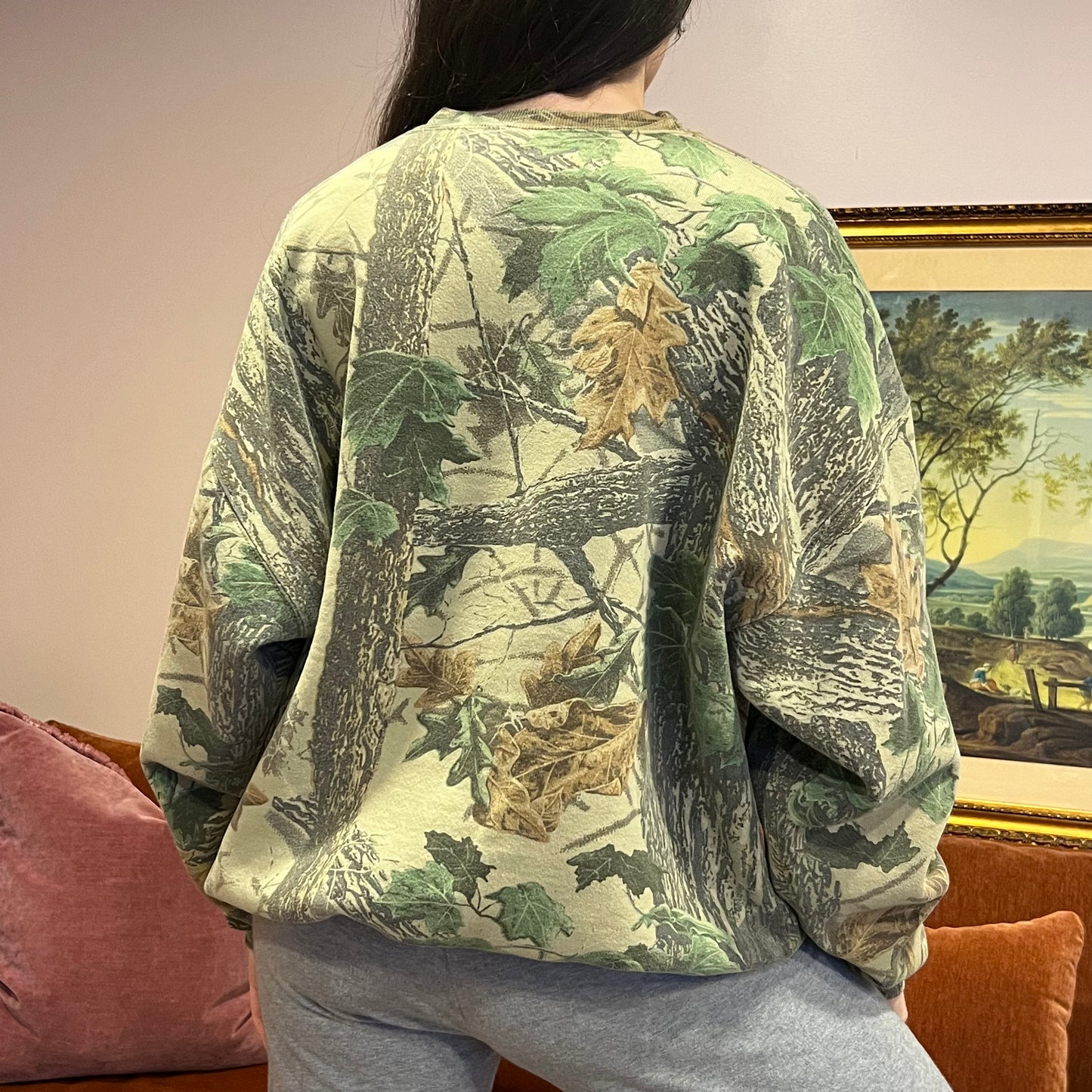 DUMP YOUR REPUBLICAN BOYFRIEND camo crewneck with orange text (2XL)