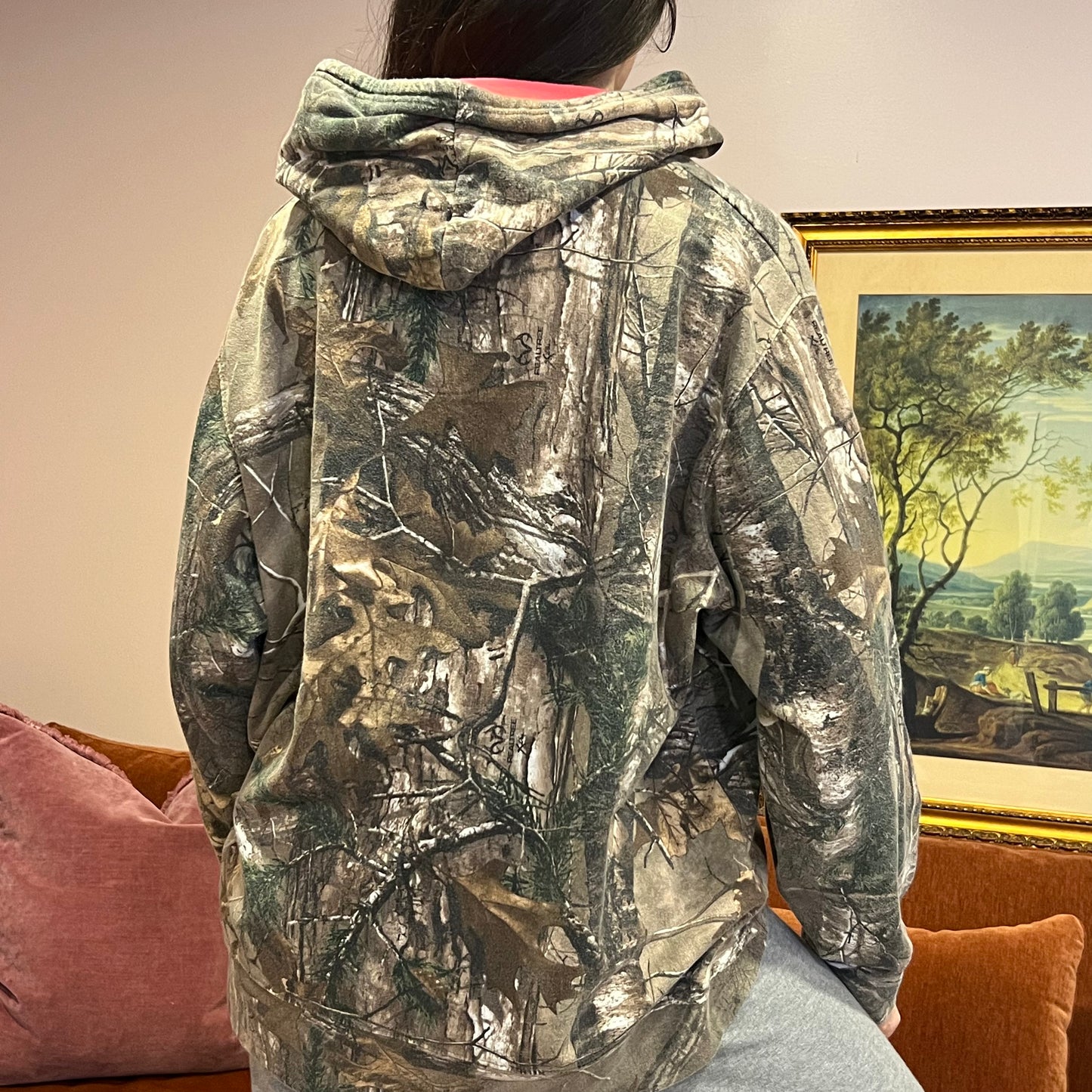 DUMP YOUR REPUBLICAN BOYFRIEND camo hoodie with orange text (2XL)