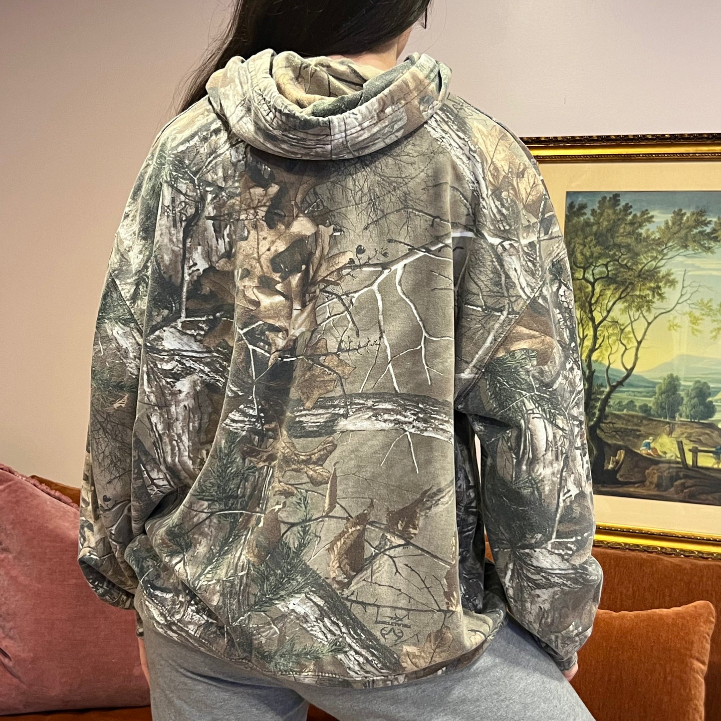 DUMP YOUR REPUBLICAN BOYFRIEND camo hoodie with orange text (2XL)