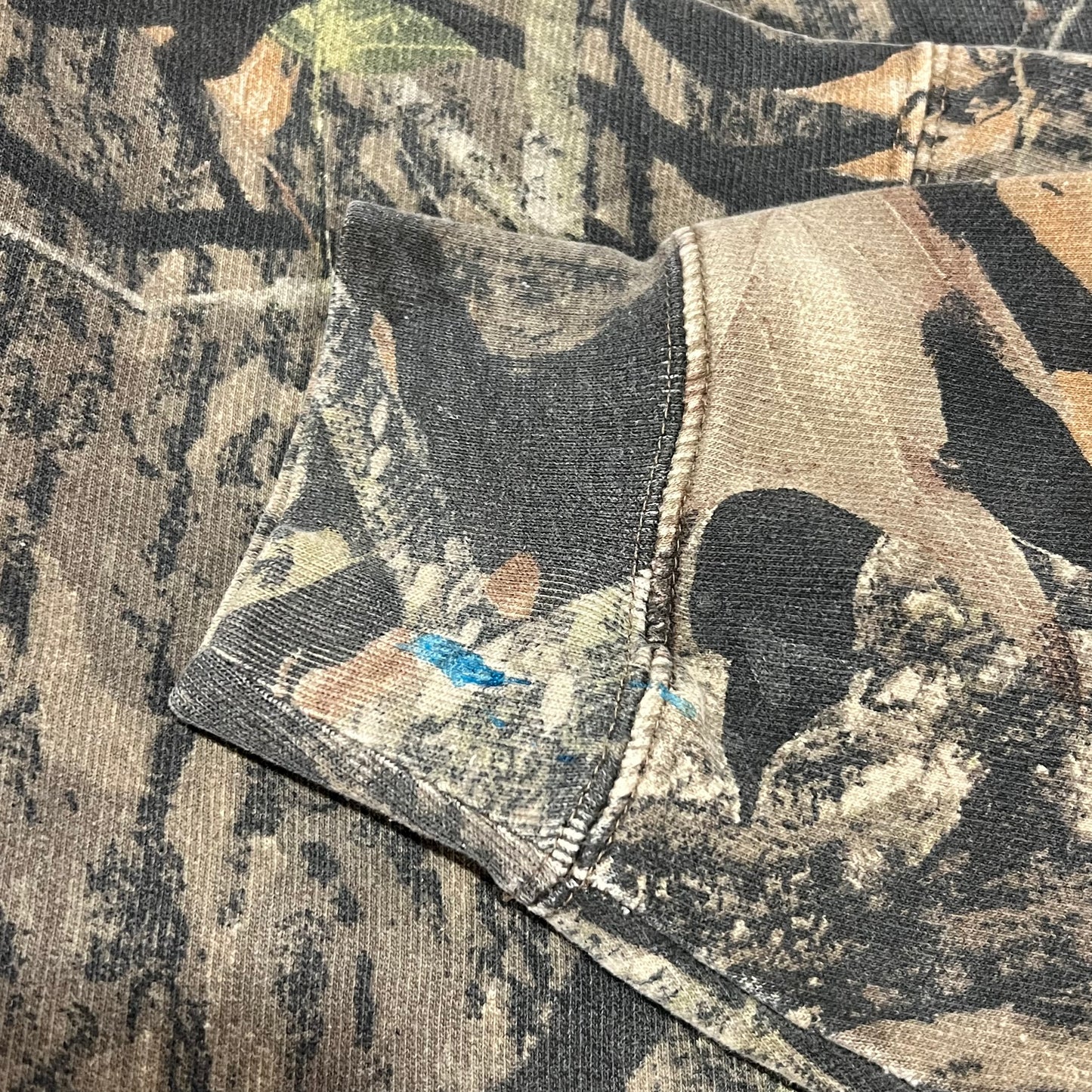 DIVORCE YOUR REPUBLICAN HUSBAND camo crewneck with orange text (L)