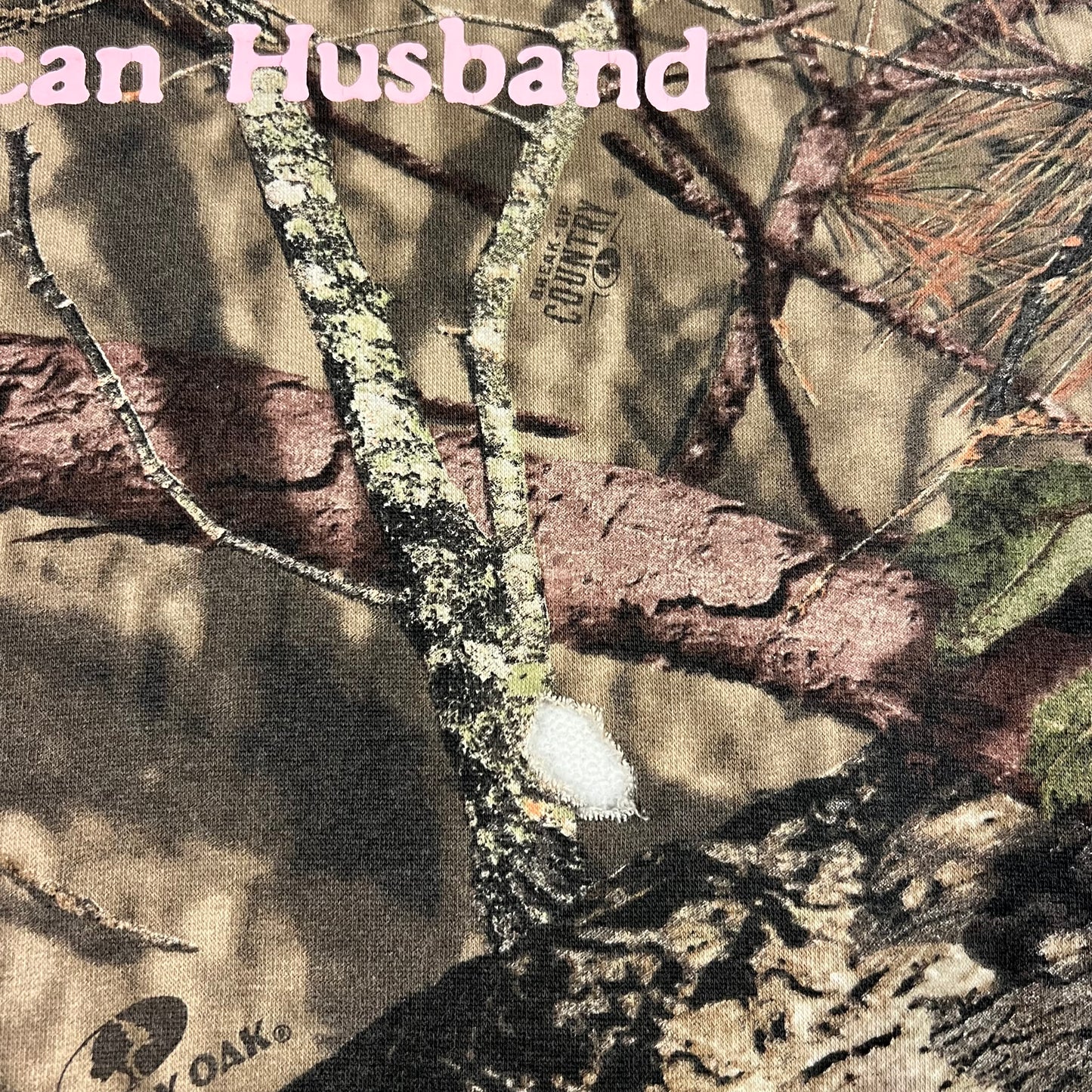DIVORCE YOUR REPUBLICAN HUSBAND camo hoodie with pink text (XL)