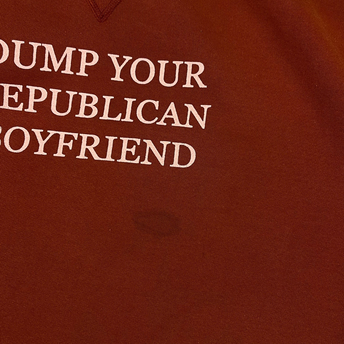 DUMP YOUR REPUBLICAN BOYFRIEND red crewneck with pink text (XL)