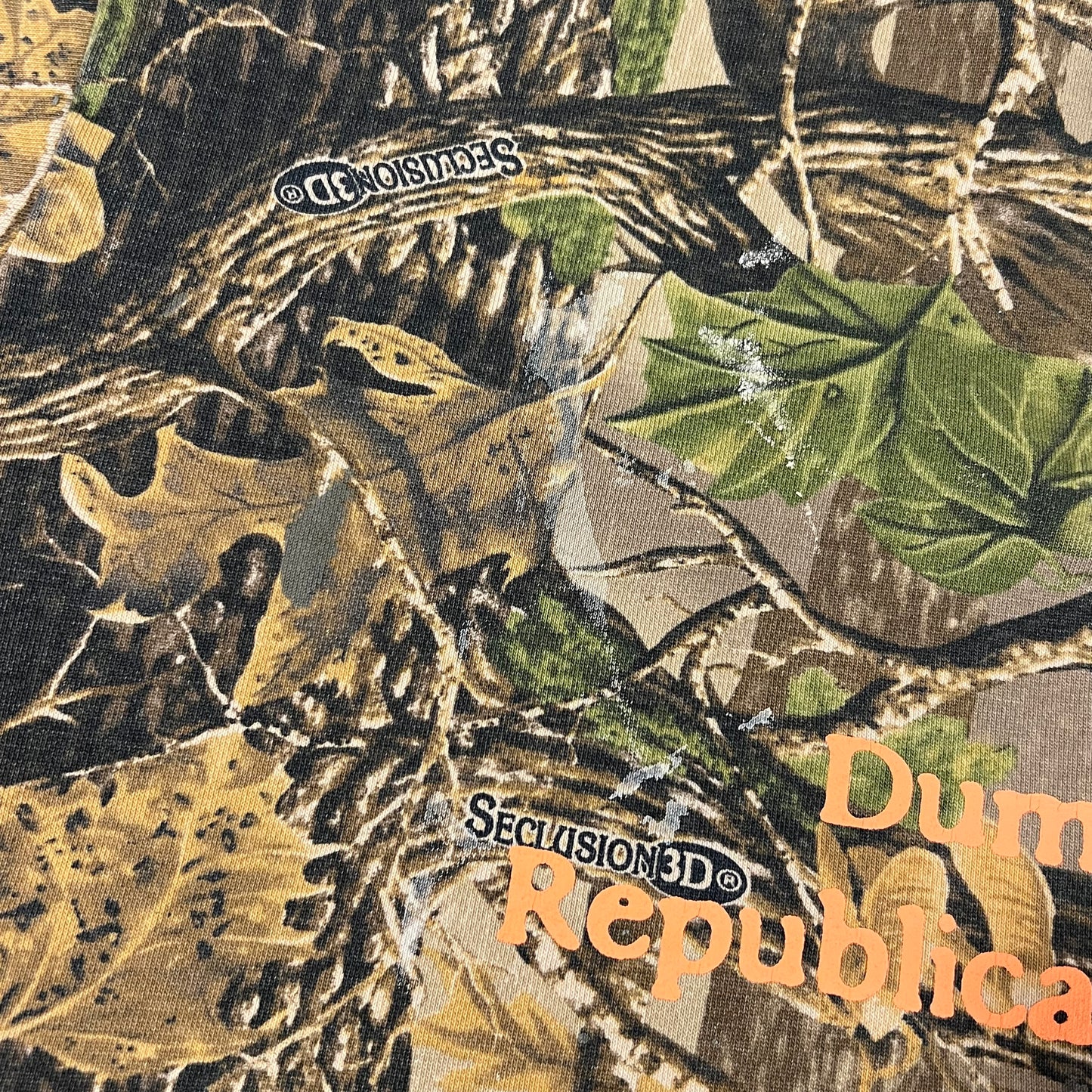 DUMP YOUR REPUBLICAN BOYFRIEND camo zip-up with orange text (XL)