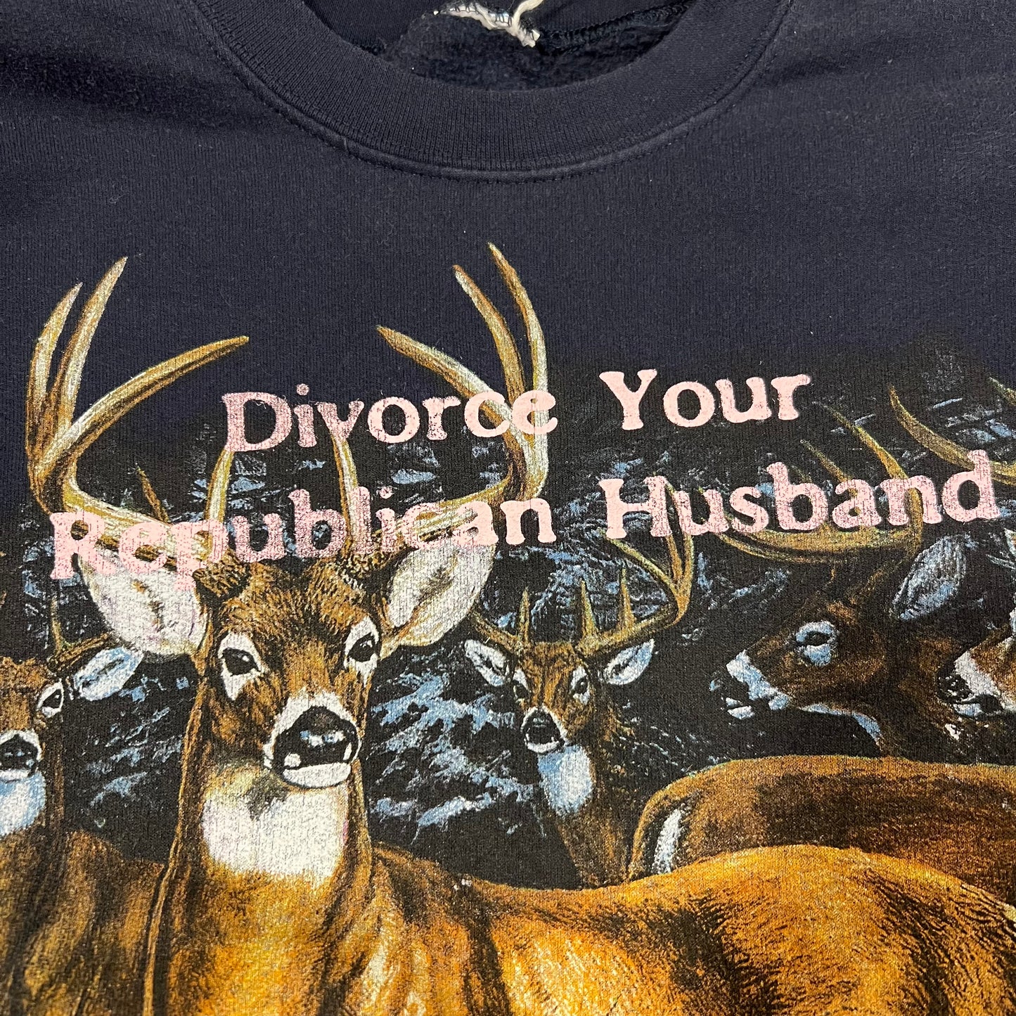 DIVORCE YOUR REPUBLICAN HUSBAND animal crewneck with pink text (L)