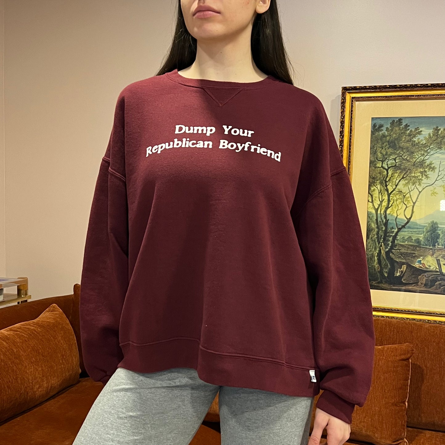 DUMP YOUR REPUBLICAN BOYFRIEND red crewneck with white text (XL)
