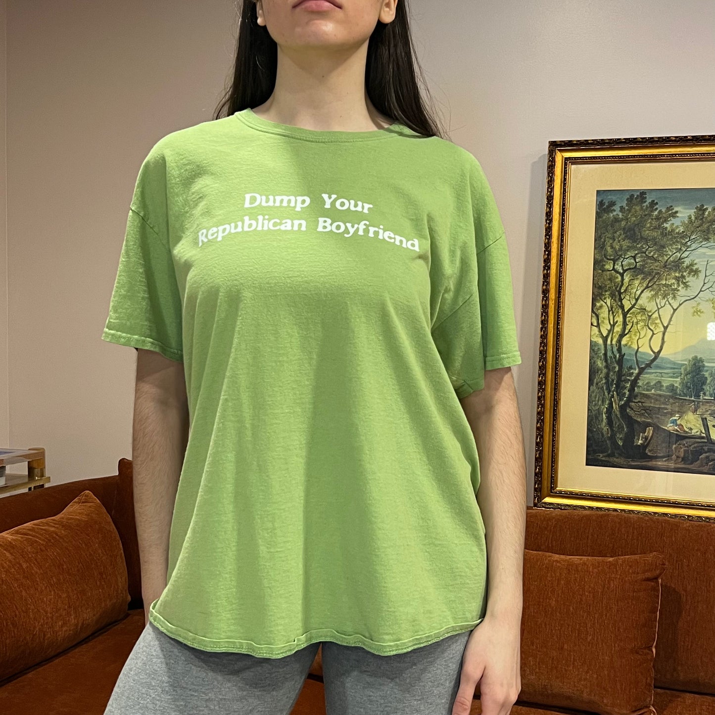 DUMP YOUR REPUBLICAN BOYFRIEND green t-shirt with white text (L/M)