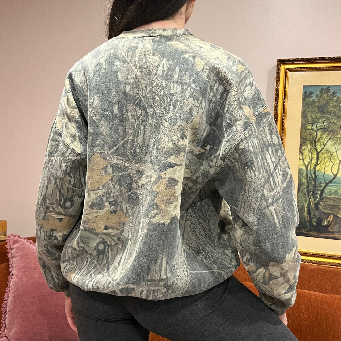 DUMP YOUR REPUBLICAN BOYFRIEND camo crewneck with pink text (XL)