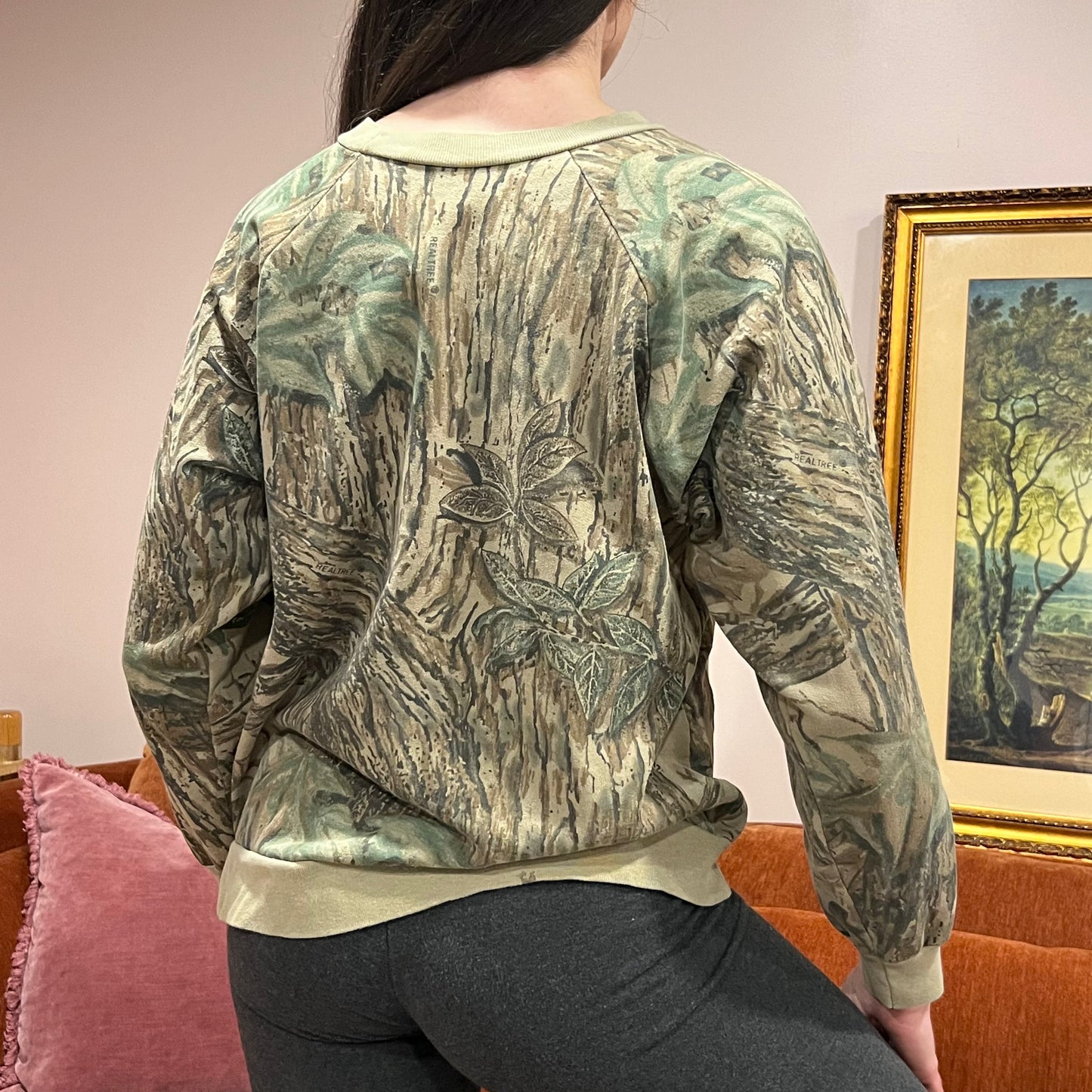 DUMP YOUR REPUBLICAN BOYFRIEND camo crewneck with pink text (M/L)