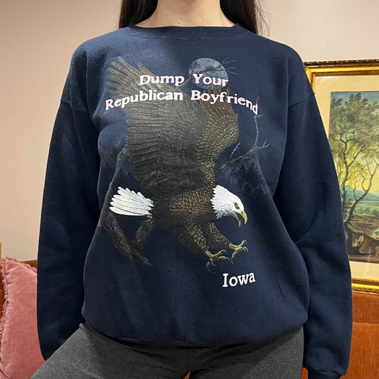 DUMP YOUR REPUBLICAN BOYFRIEND animal crewneck with pink text (L)