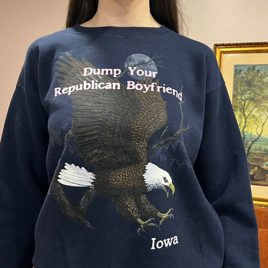 DUMP YOUR REPUBLICAN BOYFRIEND animal crewneck with pink text (L)