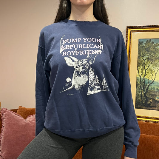 DUMP YOUR REPUBLICAN BOYFRIEND animal crewneck with pink text (L)
