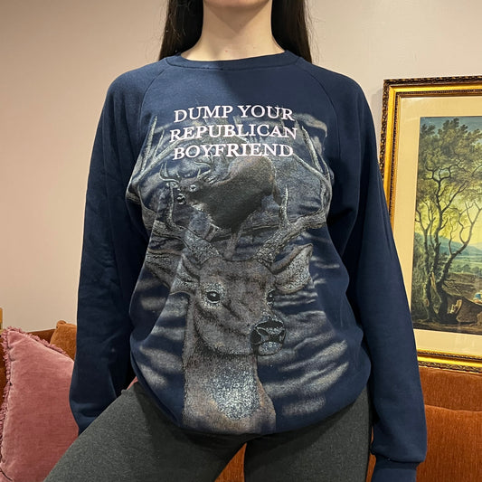 DUMP YOUR REPUBLICAN BOYFRIEND animal crewneck with pink text (L)