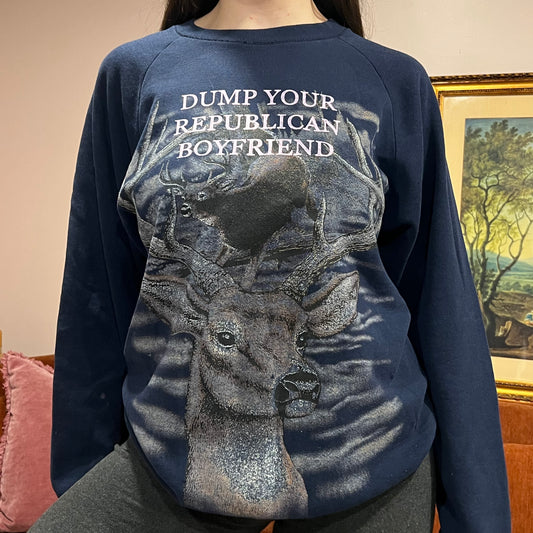 DUMP YOUR REPUBLICAN BOYFRIEND animal crewneck with pink text (L)