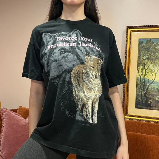 DIVORCE YOUR REPUBLICAN HUSBAND animal t-shirt with pink text (XL)