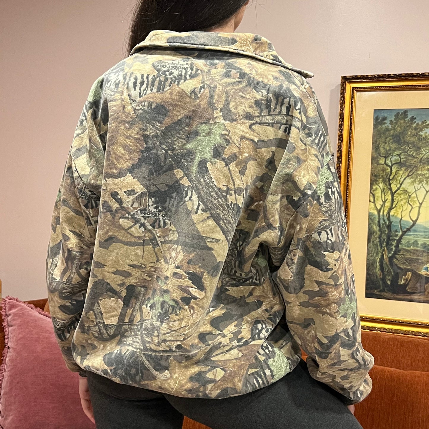 DIVORCE YOUR REPUBLICAN HUSBAND camo zip-up with pink text (XL)