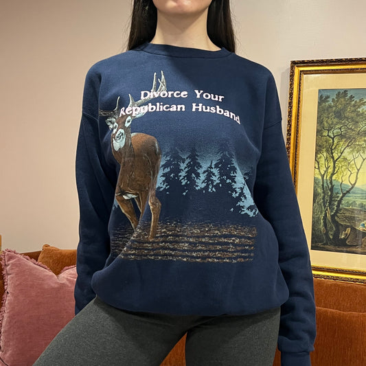 DIVORCE YOUR REPUBLICAN HUSBAND animal crewneck with pink text (L)