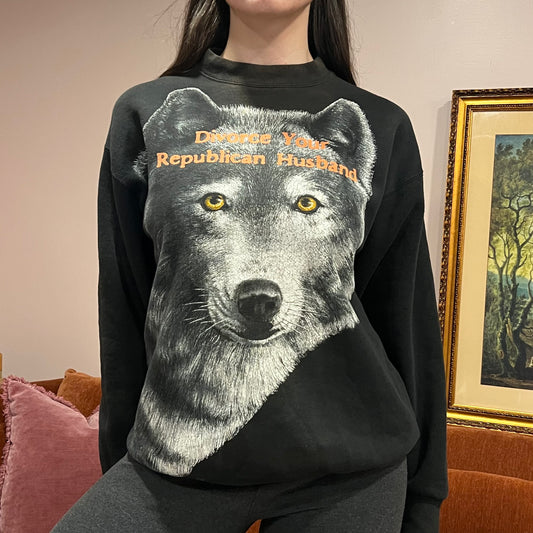 DIVORCE YOUR REPUBLICAN HUSBAND animal crewneck with orange text (L)