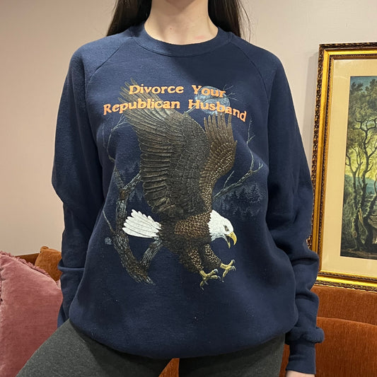 DIVORCE YOUR REPUBLICAN HUSBAND animal crewneck with orange text (2XL)