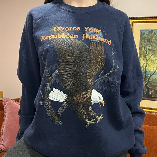 DIVORCE YOUR REPUBLICAN HUSBAND animal crewneck with orange text (2XL)