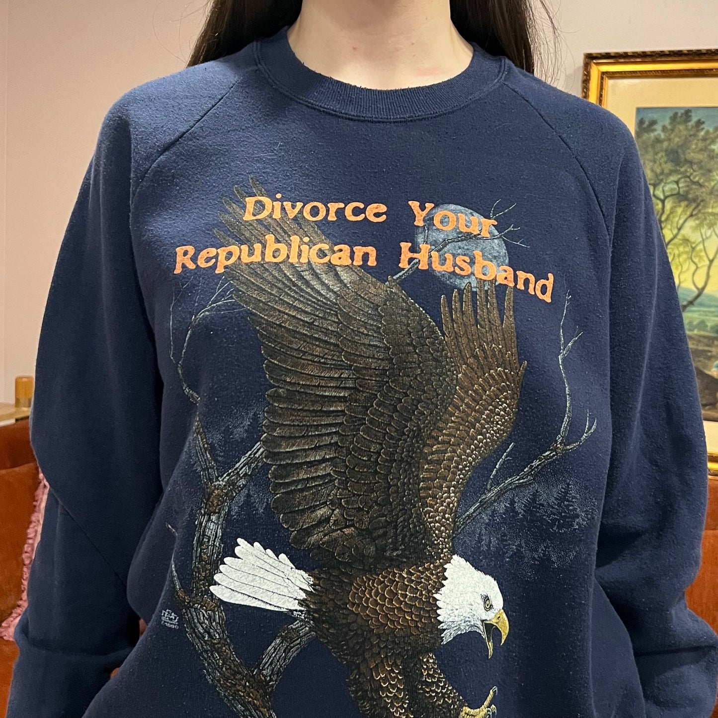 DIVORCE YOUR REPUBLICAN HUSBAND animal crewneck with orange text (2XL)