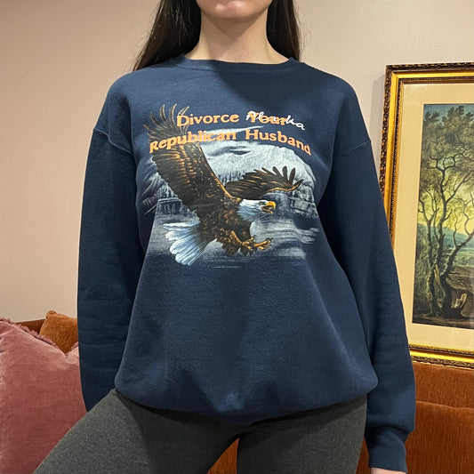 DIVORCE YOUR REPUBLICAN HUSBAND animal crewneck with orange text (L)