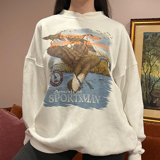 DIVORCE YOUR REPUBLICAN HUSBAND animal crewneck with orange text (XL)