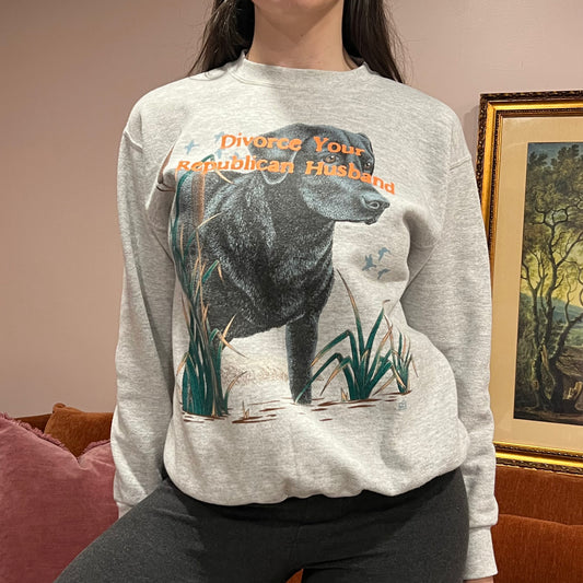DIVORCE YOUR REPUBLICAN HUSBAND animal crewneck with orange text (M)