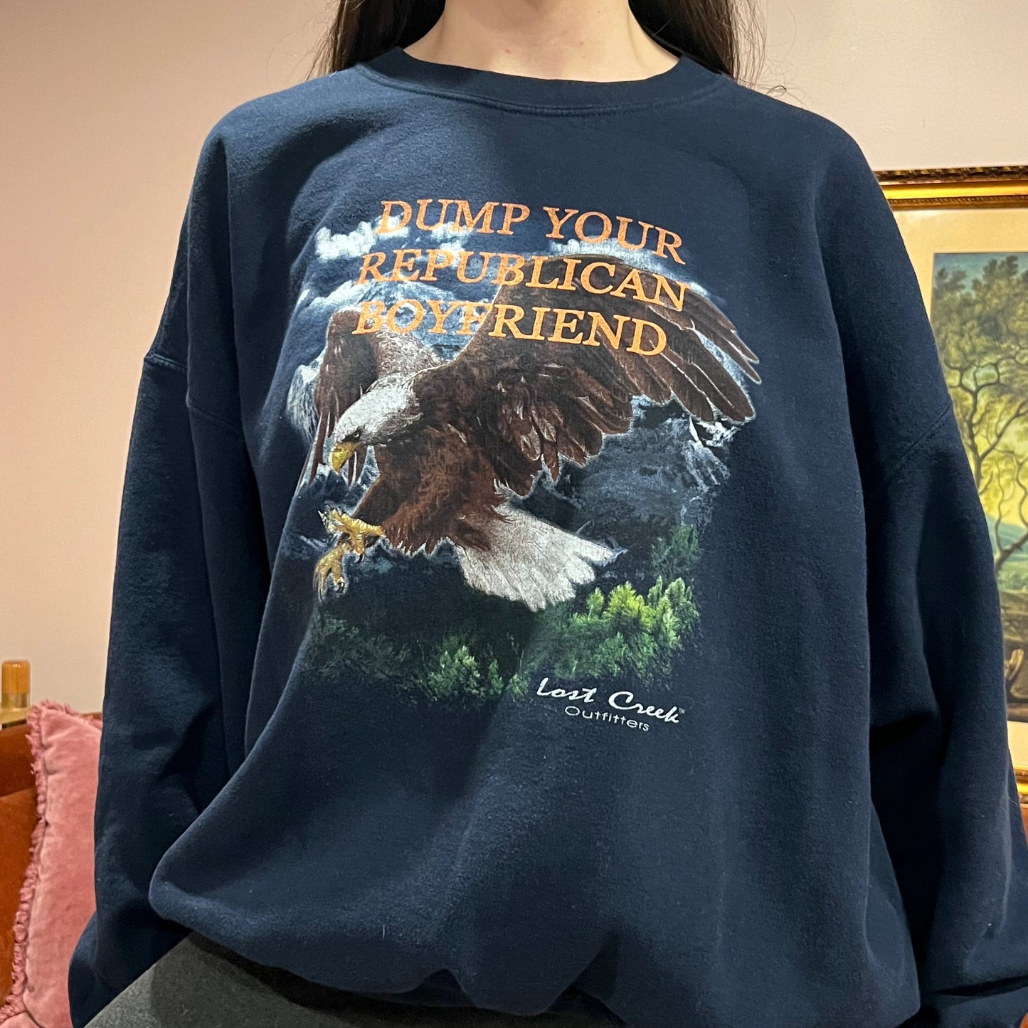 DUMP YOUR REPUBLICAN BOYFRIEND animal crewneck with orange text (2XL)