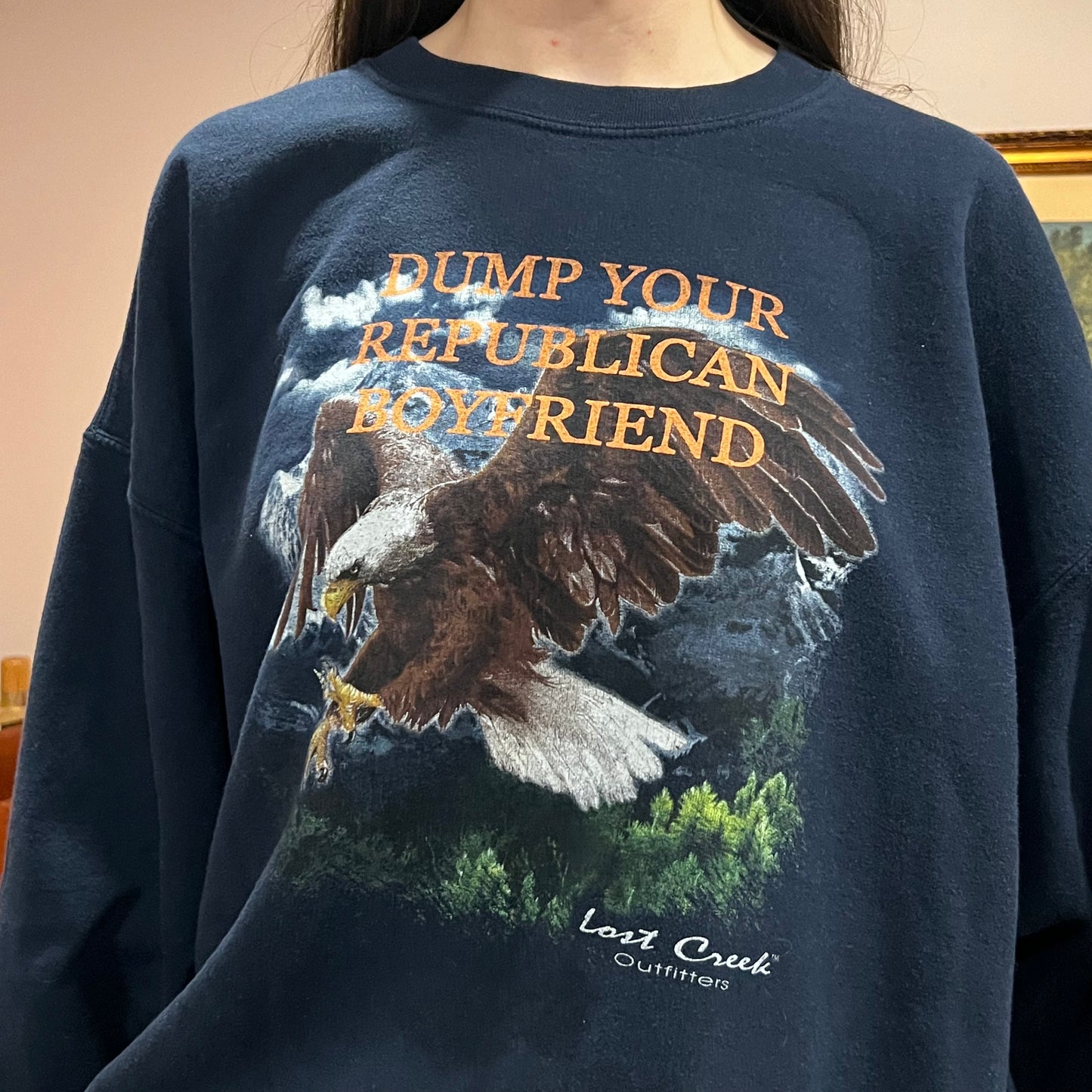 DUMP YOUR REPUBLICAN BOYFRIEND animal crewneck with orange text (2XL)