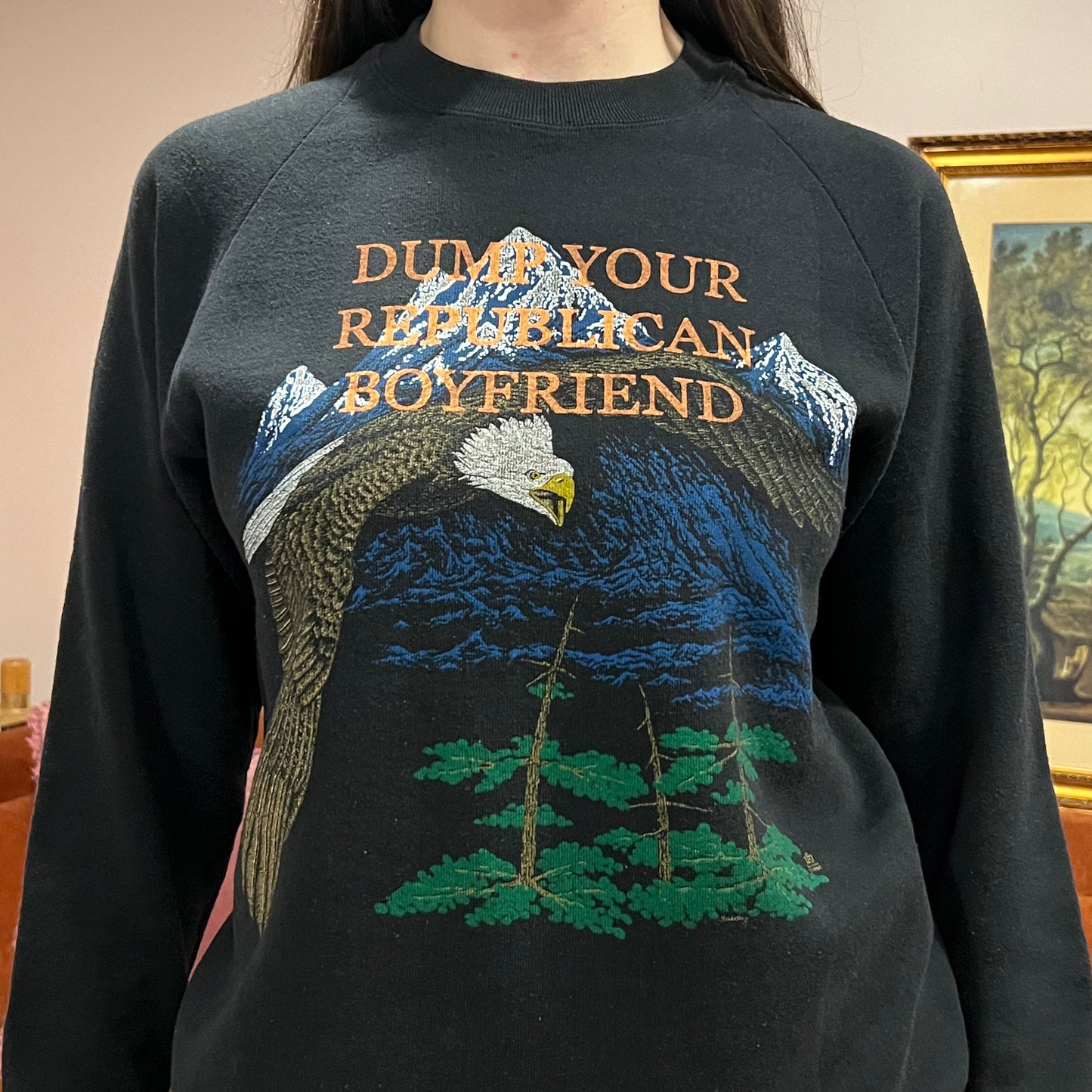 DUMP YOUR REPUBLICAN BOYFRIEND animal crewneck with orange text (L)