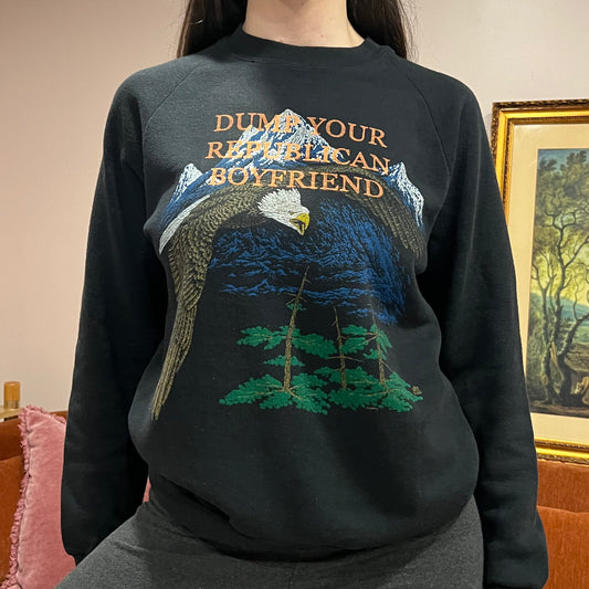 DUMP YOUR REPUBLICAN BOYFRIEND animal crewneck with orange text (L)