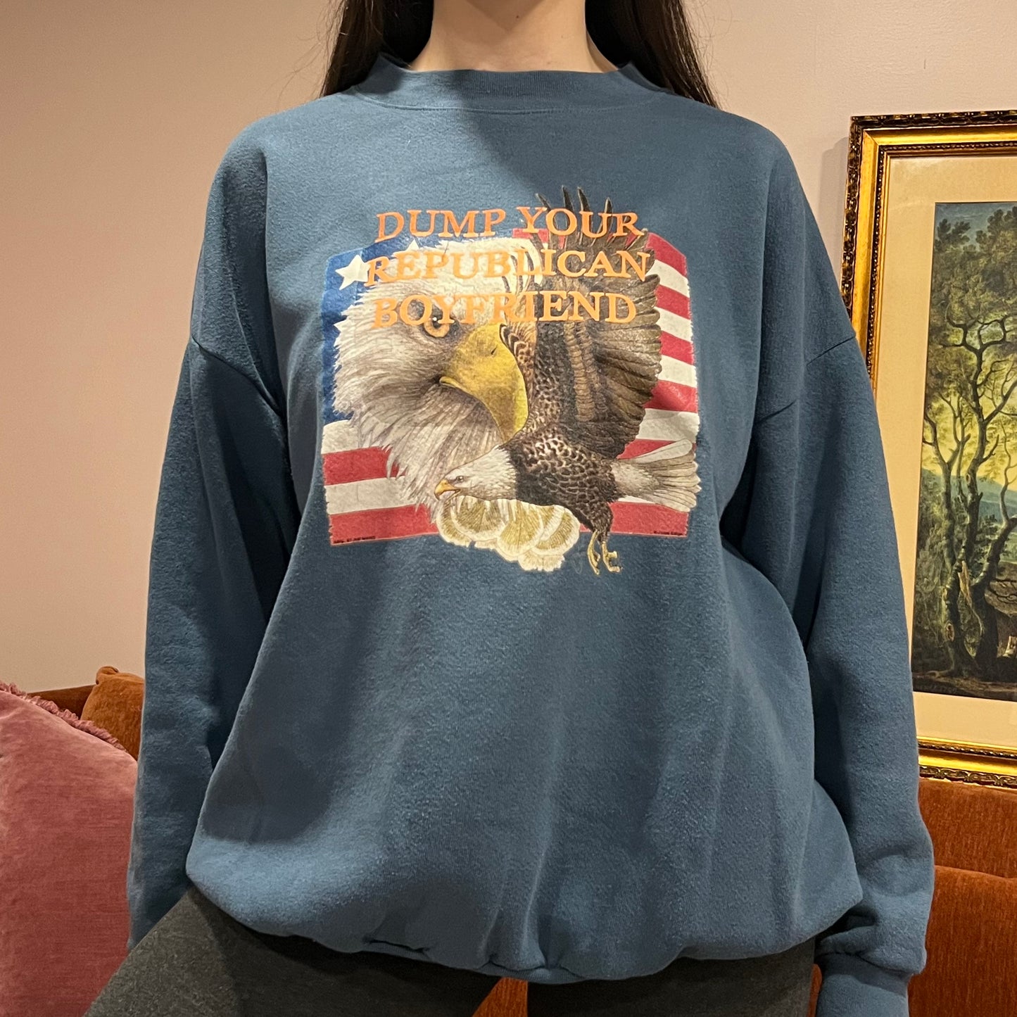 DUMP YOUR REPUBLICAN BOYFRIEND animal crewneck with orange text (2XL)
