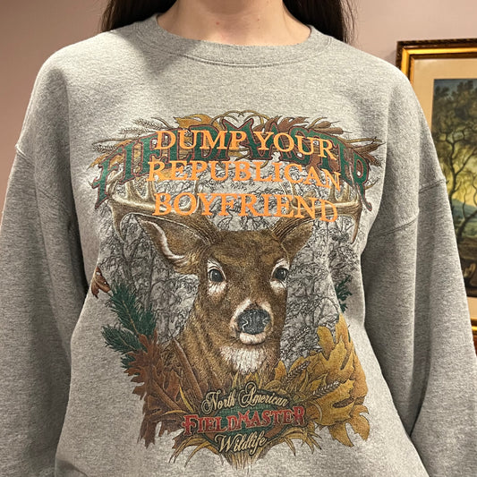 DUMP YOUR REPUBLICAN BOYFRIEND animal crewneck with orange text (L)