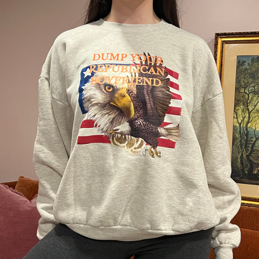 DUMP YOUR REPUBLICAN BOYFRIEND animal crewneck with orange text (XL)