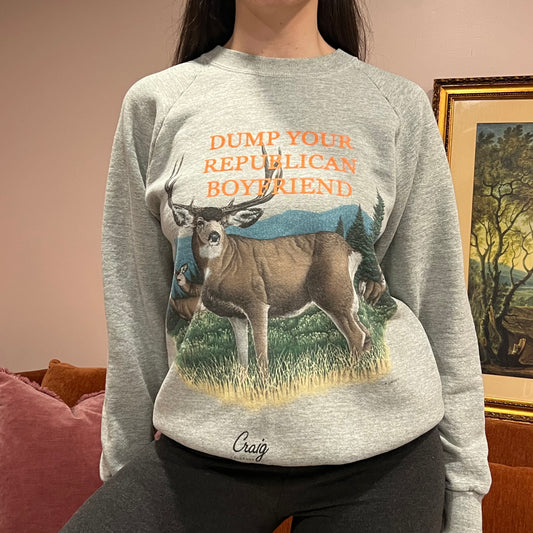 DUMP YOUR REPUBLICAN BOYFRIEND animal crewneck with orange text (L)