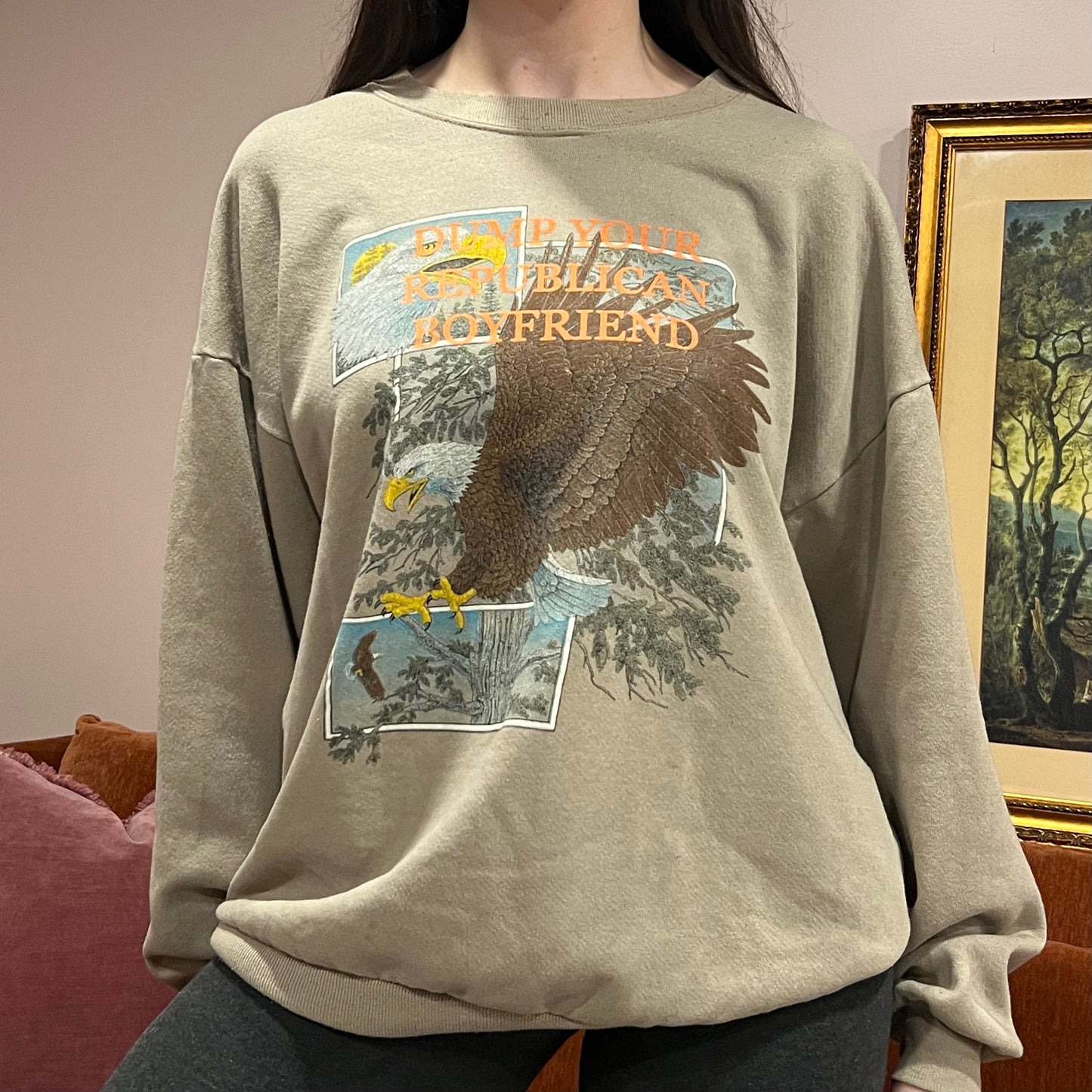 DUMP YOUR REPUBLICAN BOYFRIEND animal crewneck with orange text (2XL)