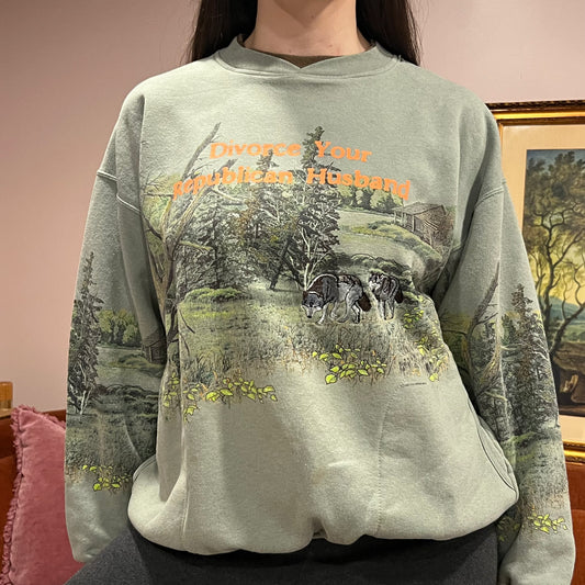 DIVORCE YOUR REPUBLICAN HUSBAND animal crewneck with orange text (L/XL)