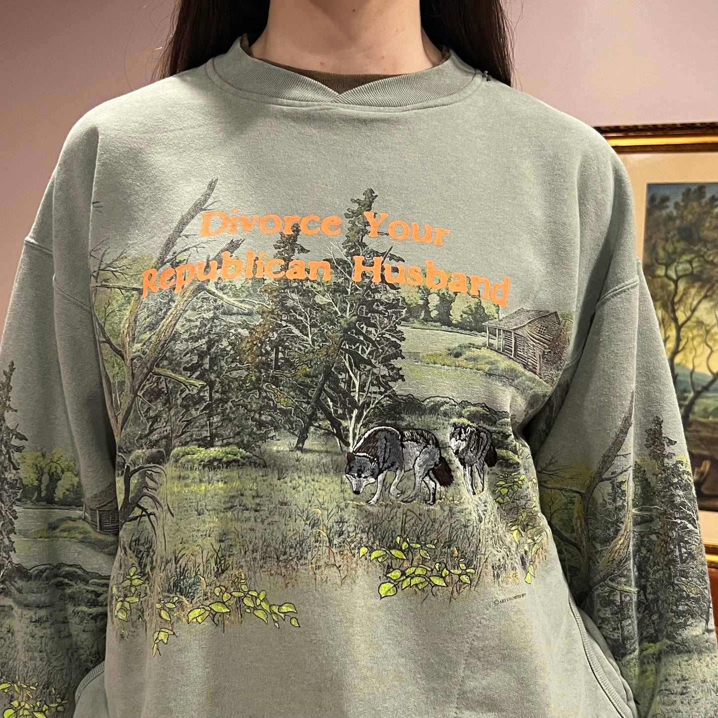 DIVORCE YOUR REPUBLICAN HUSBAND animal crewneck with orange text (L/XL)