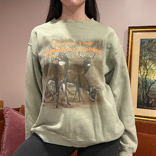 DIVORCE YOUR REPUBLICAN HUSBAND animal crewneck with orange text (XL)