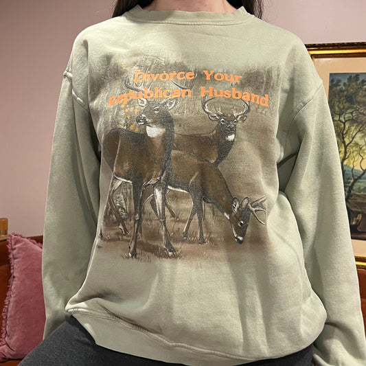 DIVORCE YOUR REPUBLICAN HUSBAND animal crewneck with orange text (XL)