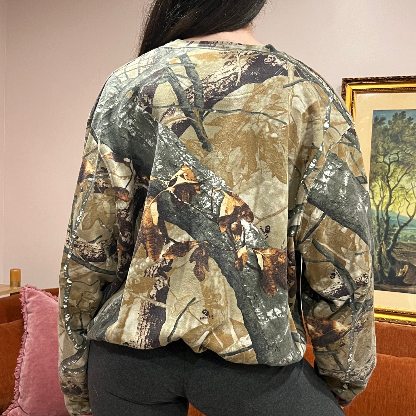 DUMP YOUR REPUBLICAN BOYFRIEND camo crewneck with orange text (XL)