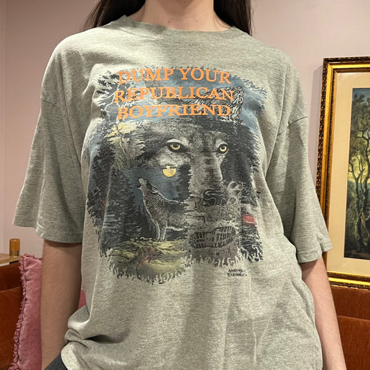 DUMP YOUR REPUBLICAN BOYFRIEND animal t-shirt with orange text (XL)
